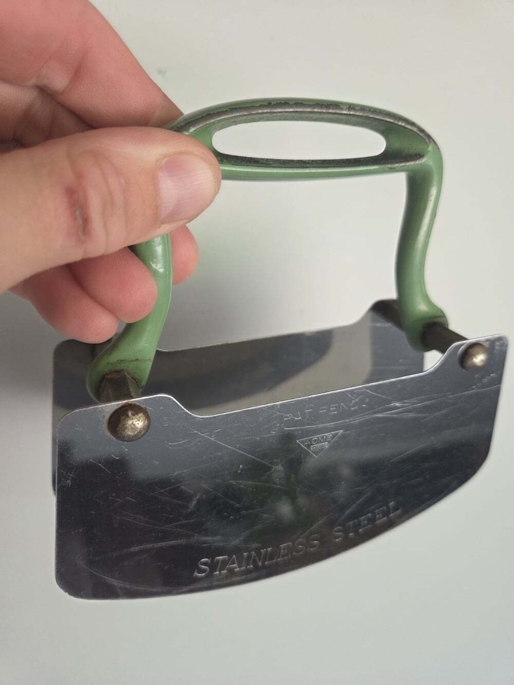 Vtg Acme MGM Co. Handheld Food Rocker Chopper Stainless Steel Rustic Cast Iron - Picture 2 of 10